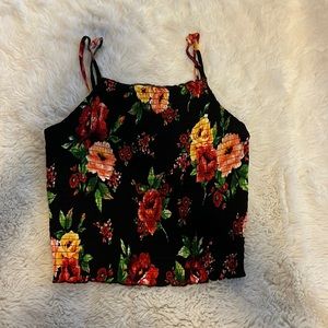 black flower print strap crop